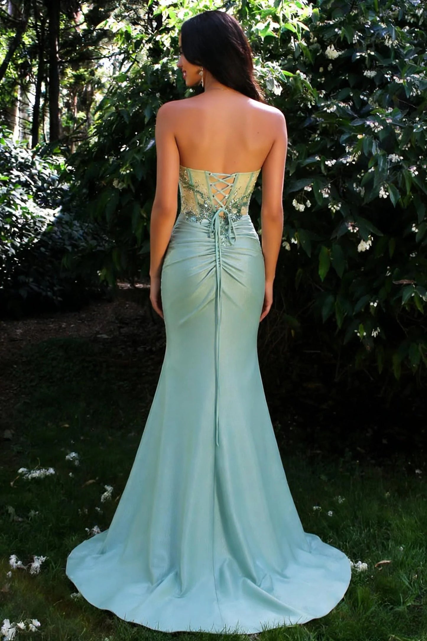 Dusty Green Sweetheart Mermaid Prom Dress With Crystal Embellishments And Slit AD214
