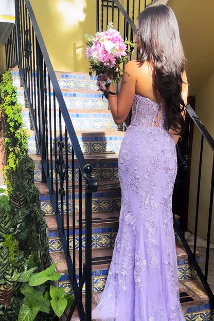 Charming Mermaid Sweetheart Lilac Long Prom Dress With Appliques AD230