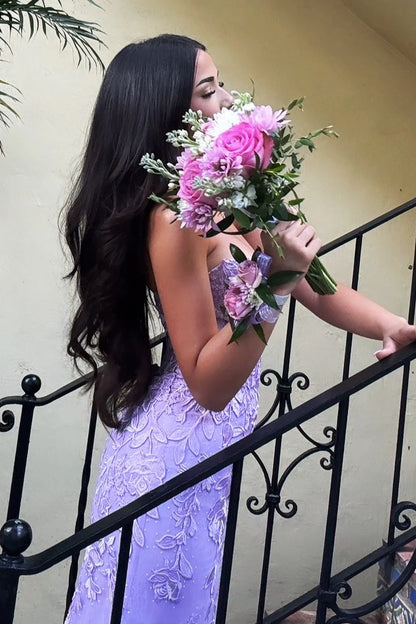 Charming Mermaid Sweetheart Lilac Long Prom Dress With Appliques AD230