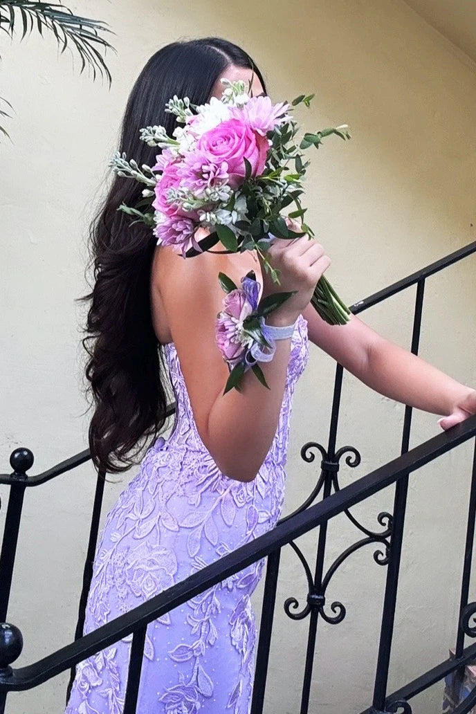 Charming Mermaid Sweetheart Lilac Long Prom Dress With Appliques AD230