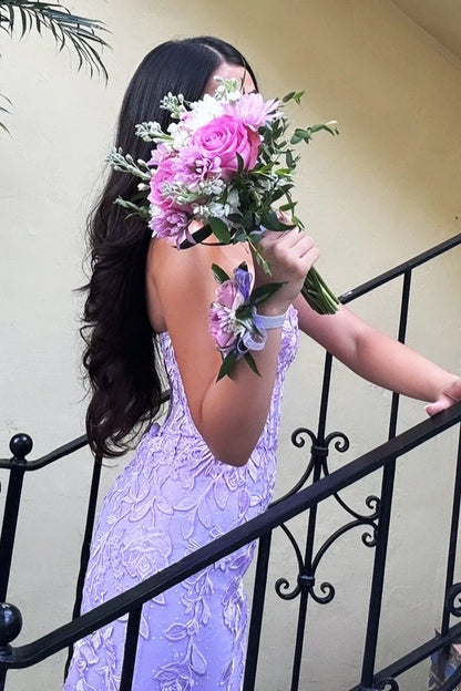 Charming Mermaid Sweetheart Lilac Long Prom Dress With Appliques AD230
