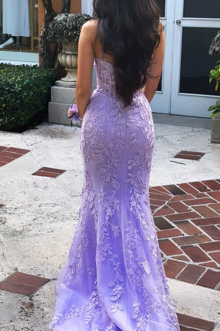 Charming Mermaid Sweetheart Lilac Long Prom Dress With Appliques AD230