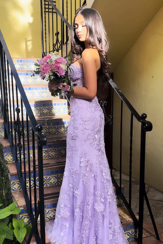 Charming Mermaid Sweetheart Lilac Long Prom Dress With Appliques AD230