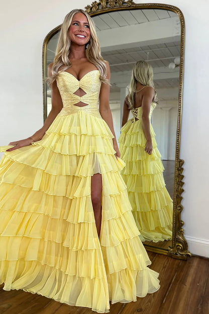 Fairytale Prom Dress With Glitter Bodice Layered Ruffle Skirt And Lace-Up Back AD242