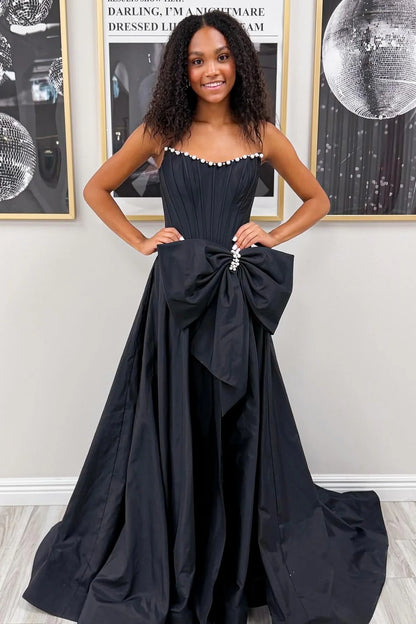 Pink Strapless Satin Prom Dress With Corset Bodice And Bow AD243