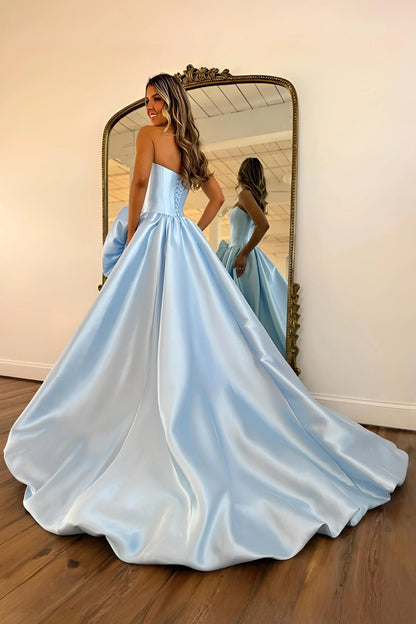 Luxury Strapless Corset Prom Gown With High Slit Skirt And Rosette Accent AD246