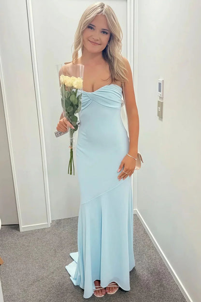 Light Blue Sweetheart Mermaid Prom Dress With Ruched Bodice AD249