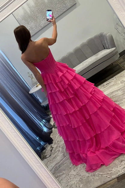 Romantic Yellow Sweetheart Corset Tiered Ruffle Chiffon Ball Gown Prom Dress AD254