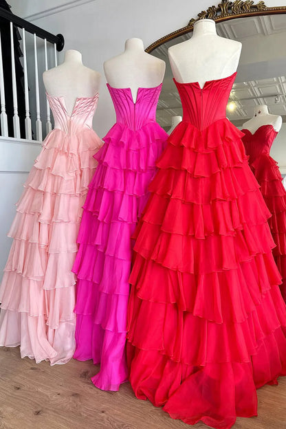 Romantic Yellow Sweetheart Corset Tiered Ruffle Chiffon Ball Gown Prom Dress AD254