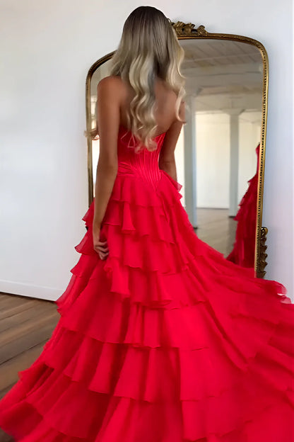 Romantic Yellow Sweetheart Corset Tiered Ruffle Chiffon Ball Gown Prom Dress AD254