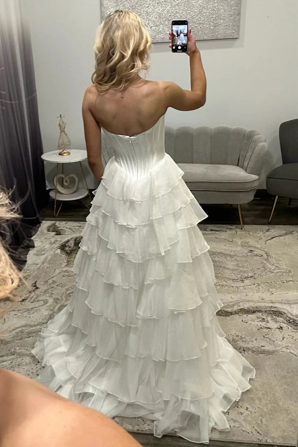 Romantic Yellow Sweetheart Corset Tiered Ruffle Chiffon Ball Gown Prom Dress AD254