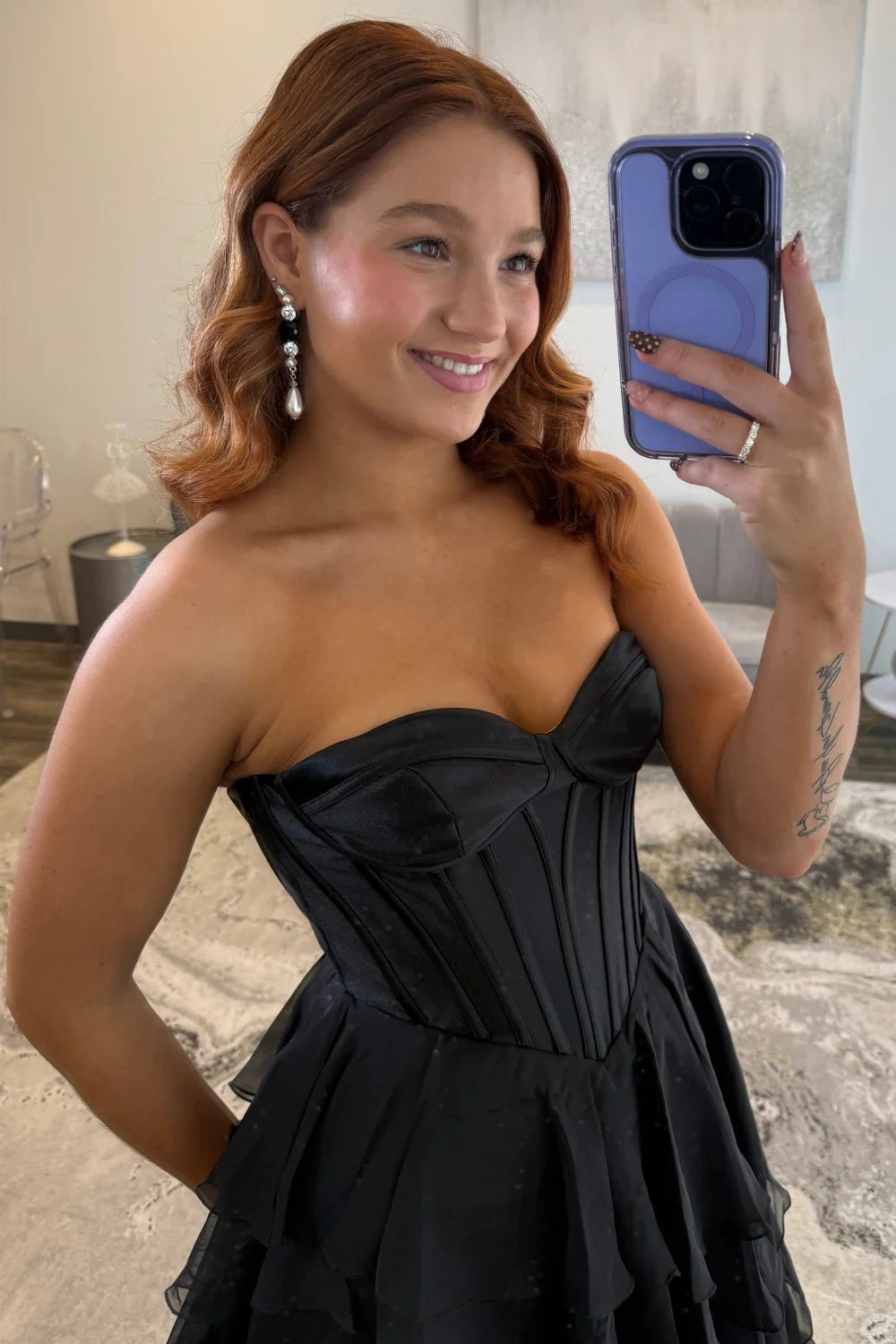 Chic Black Sweetheart Lace Up Corset Prom Gown With Ruffle Skirt AD262
