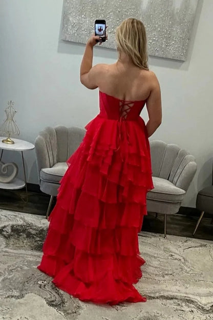 Chic Black Sweetheart Lace Up Corset Prom Gown With Ruffle Skirt AD262