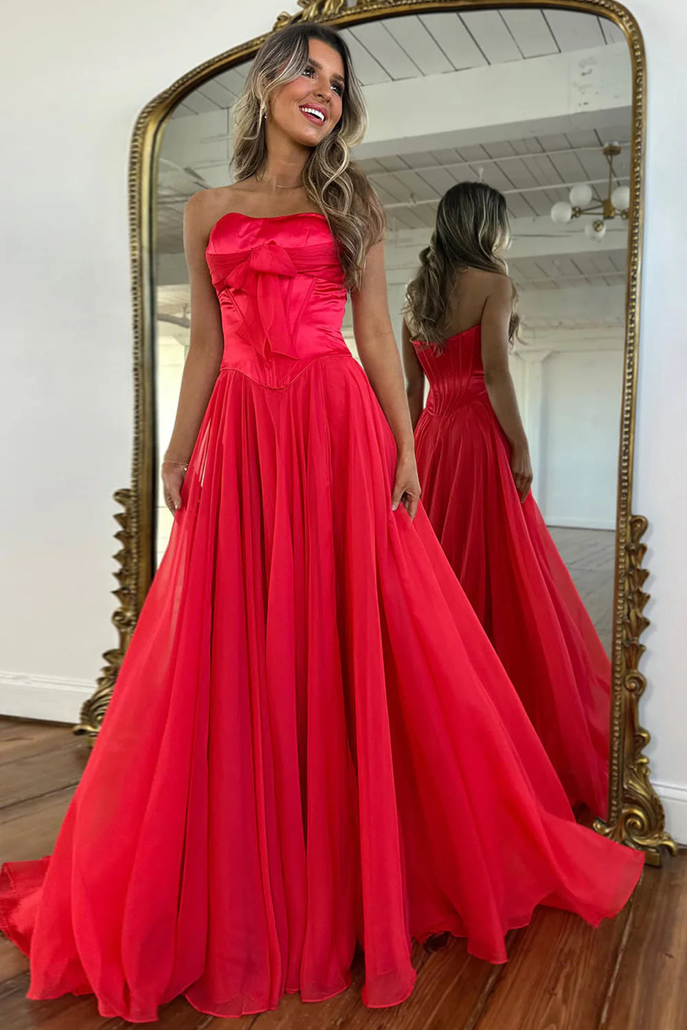 Sweety A Line Sweetheart Pink Corset Prom Dress With Bowknot Ruffles AD269