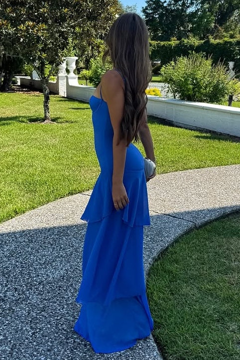 Charming Spaghetti Straps Yellow Long Prom Dress with Ruffles AD272