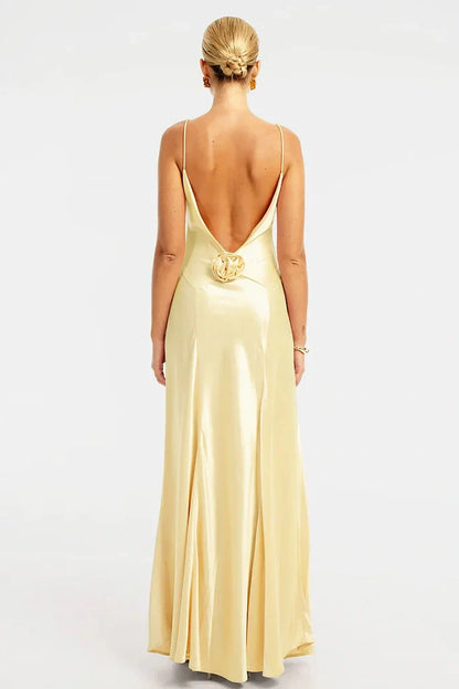 Simple Sheath Spaghetti Straps Dusty Blue Long Prom Dress With 3D Flowers AD274