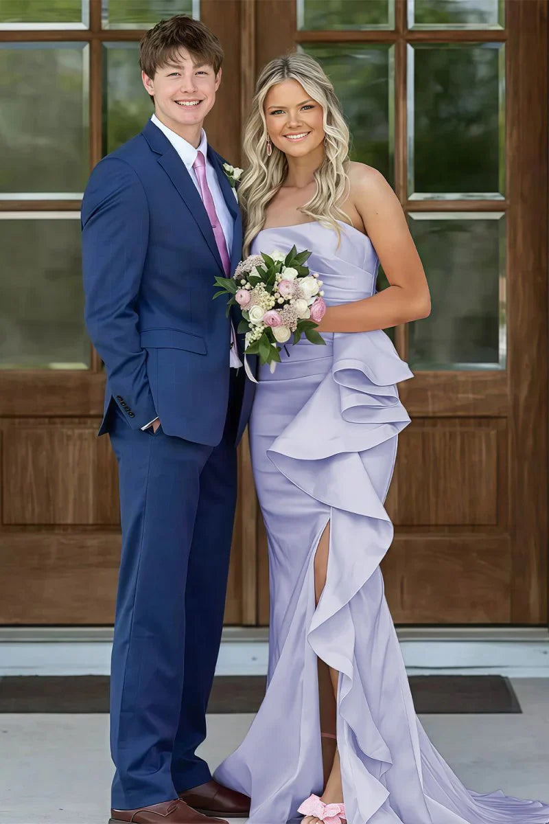 Gorgeous Mermaid Strapless Pink Long Prom Dress With Split Front Ruched AD277