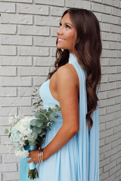 Charming A Line Strapless Blue Long Prom Dress With Scarf AD278