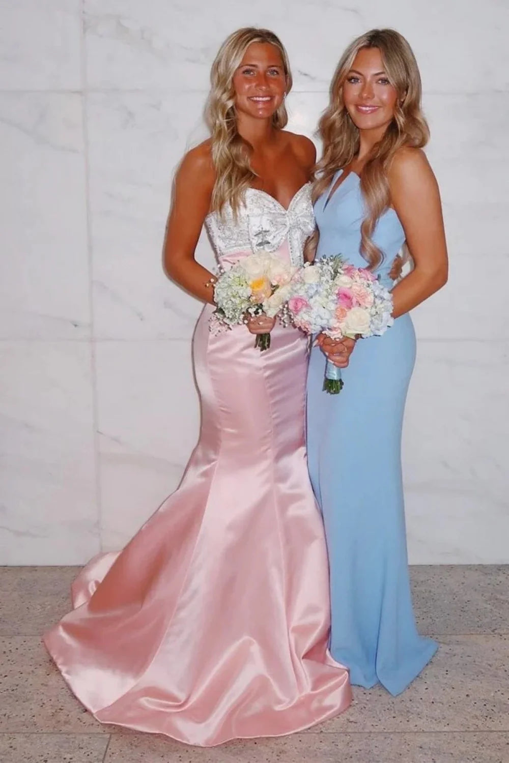 Cute Mermaid Sweetheart Pink Long Prom Dress With Beading Bowknot AD279