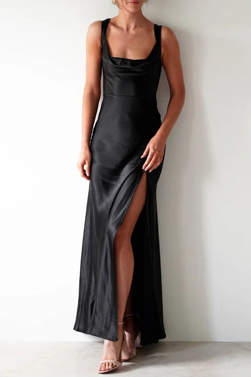 Sweety Satin Square Neck Yellow Long Prom Dress With Criss Cross Back AD280