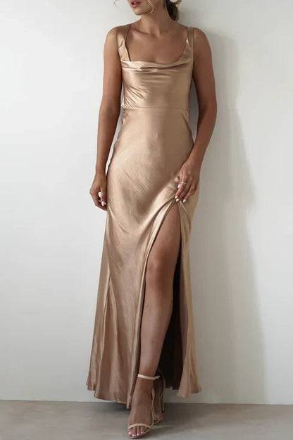 Sweety Satin Square Neck Yellow Long Prom Dress With Criss Cross Back AD280
