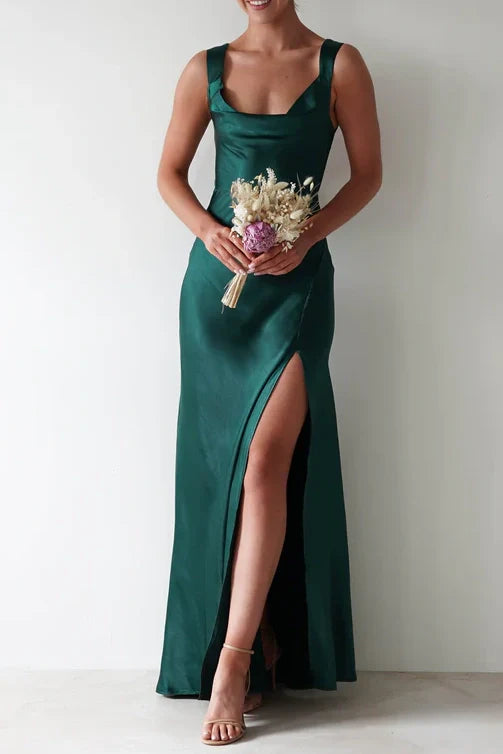 Sweety Satin Square Neck Yellow Long Prom Dress With Criss Cross Back AD280