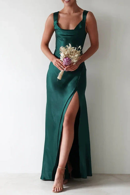 Sweety Satin Square Neck Yellow Long Prom Dress With Criss Cross Back AD280