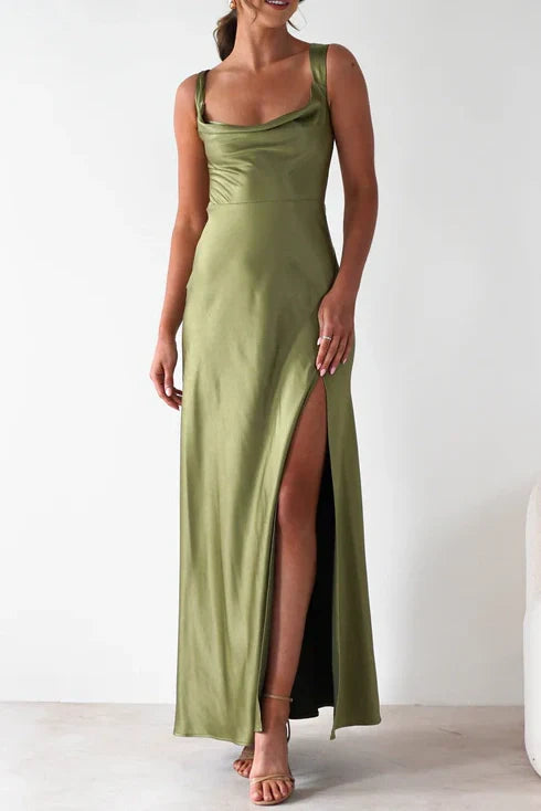 Sweety Satin Square Neck Yellow Long Prom Dress With Criss Cross Back AD280