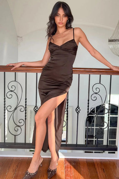 Classic Sheath Spaghetti Straps Candy Pink Long Prom Dress With Ruched AD282