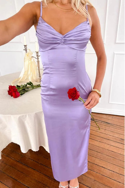 Classic Sheath Spaghetti Straps Candy Pink Long Prom Dress With Ruched AD282