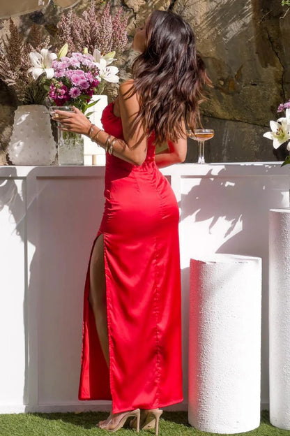 Classic Sheath Spaghetti Straps Candy Pink Long Prom Dress With Ruched AD282