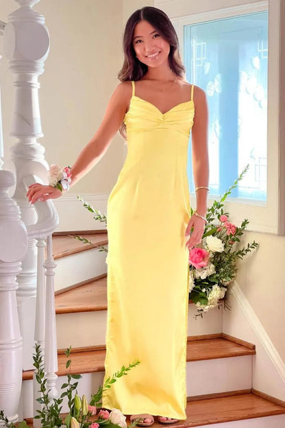 Classic Sheath Spaghetti Straps Candy Pink Long Prom Dress With Ruched AD282