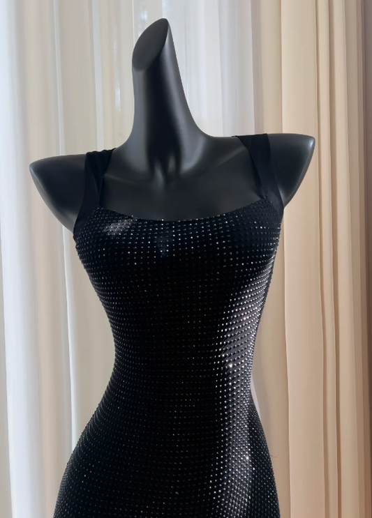 Black Sparkly Mermaid Square Neck Long Prom Dress AD291