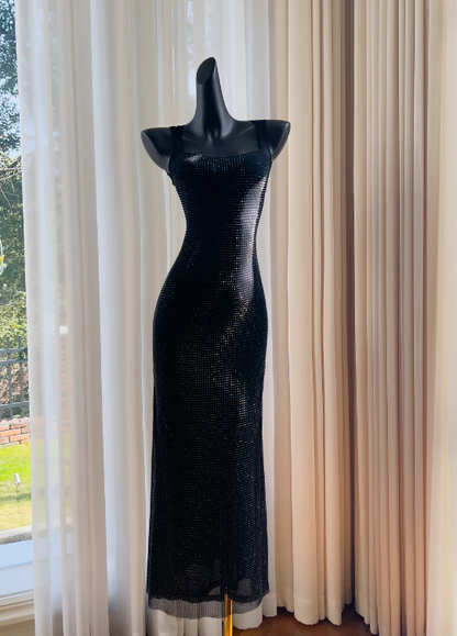 Black Sparkly Mermaid Square Neck Long Prom Dress AD291
