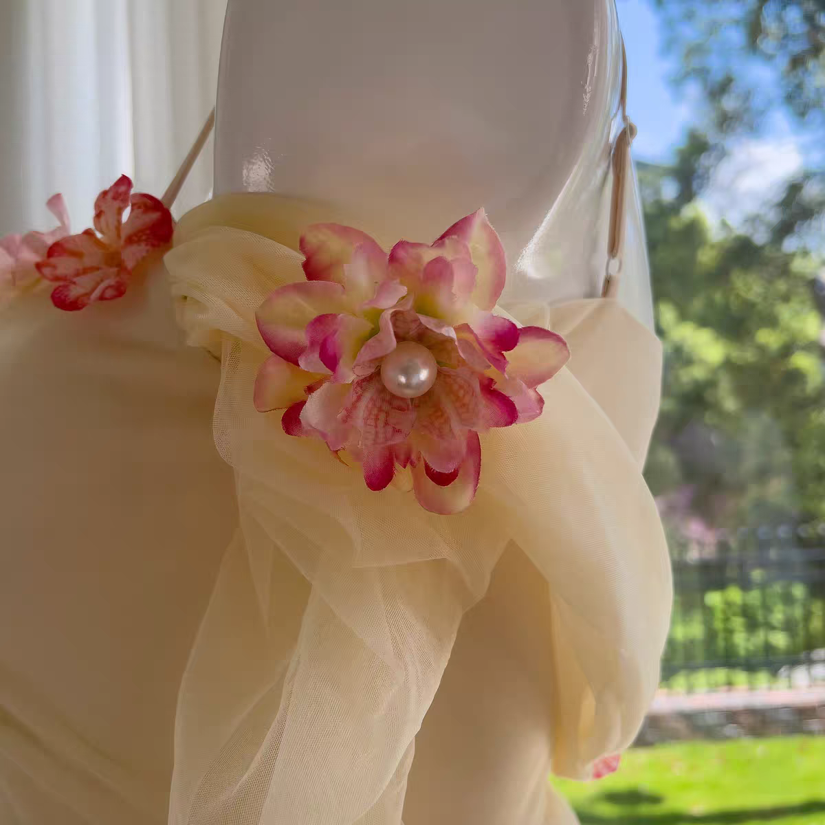 Enchanted Light Yellow Spaghetti Straps Prom Dress With Tulle,Lace And 3D Floral Appliques AD294