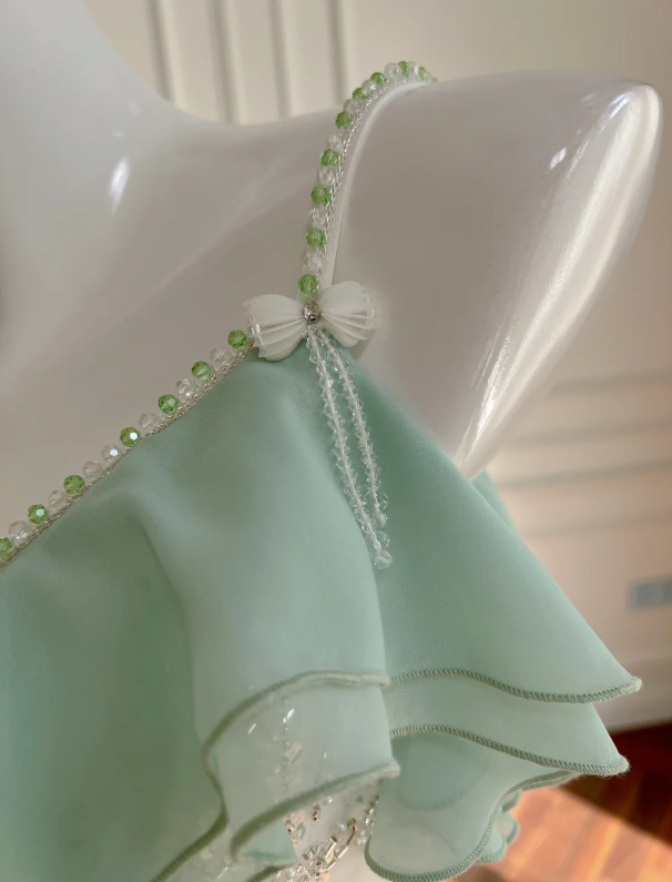 Lush Mint Green & White Ombre Ruffled Beaded Spaghetti Straps Mermaid Long Prom Dress AD296