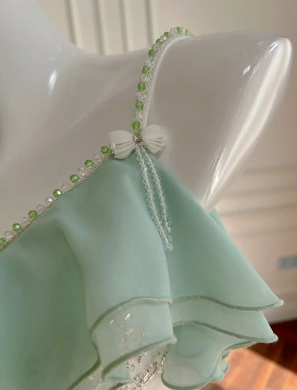 Lush Mint Green & White Ombre Ruffled Beaded Spaghetti Straps Mermaid Long Prom Dress AD296