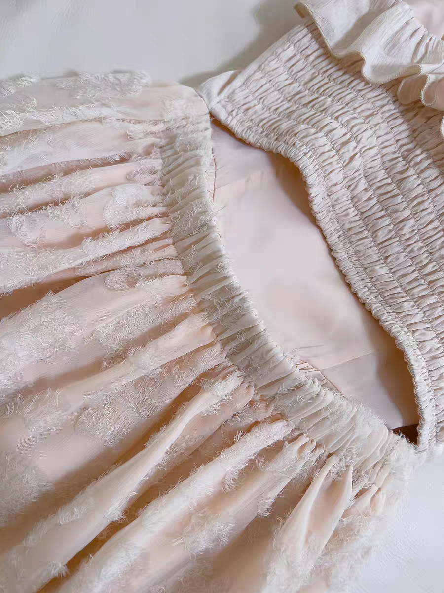 Vintage Ivory Spaghetti Straps Ruffled A Line Long Prom Dress With Rose Applique AD297