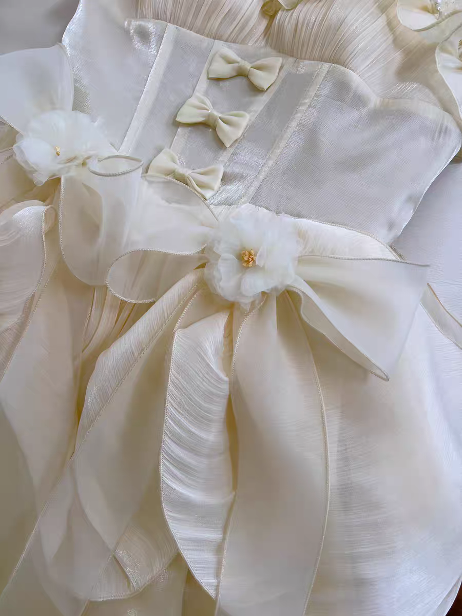 Delicate Light Yellow Corset Long Prom Dress With Tiered Ruffle Chiffon And Bow AD298