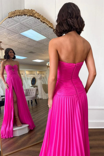Mint Green Strapless Pleated Prom Dress With Front Twist & Slit AD301