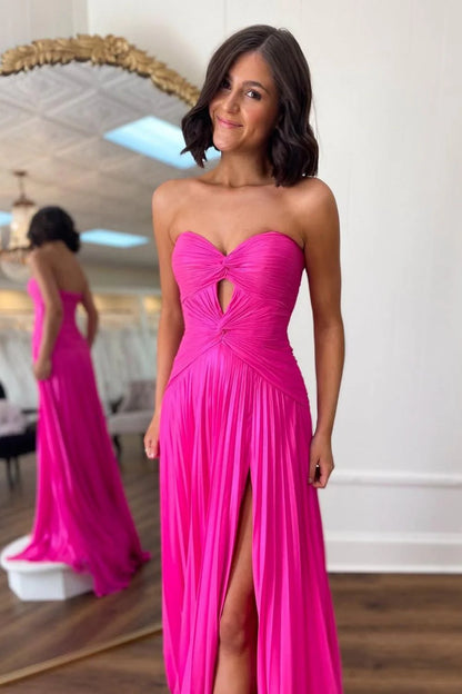 Mint Green Strapless Pleated Prom Dress With Front Twist & Slit AD301
