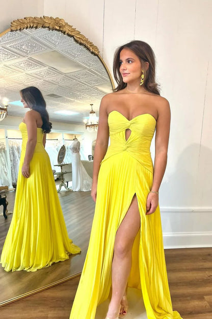 Mint Green Strapless Pleated Prom Dress With Front Twist & Slit AD301