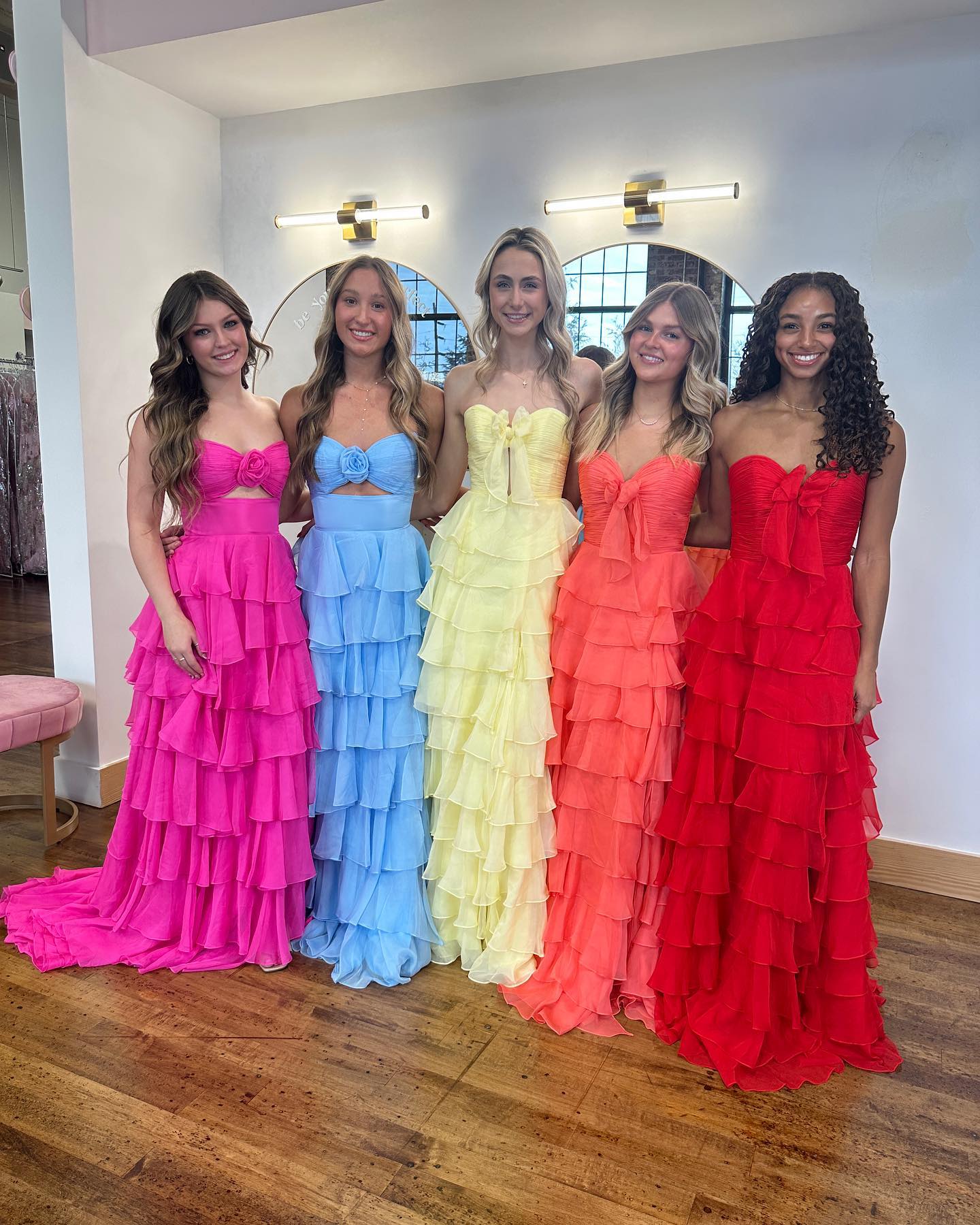 Pink Sweetheart Ruffle Tiered A-Line Prom Dress With Front Bow AD307
