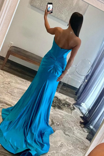 Sexy Red Sweetheart Corset Satin Mermaid Prom Dress With High Slit AD310