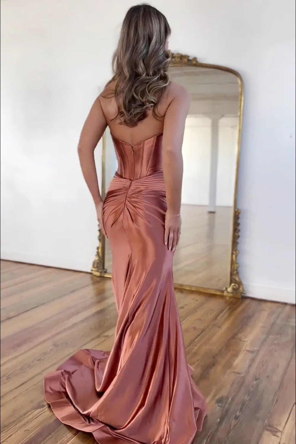 Sexy Red Sweetheart Corset Satin Mermaid Prom Dress With High Slit AD310