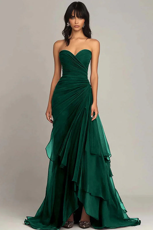 Elegant Mermaid Sweetheart Long Ruched Prom Dress With Layered Skirt AD311