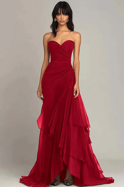 Elegant Mermaid Sweetheart Long Ruched Prom Dress With Layered Skirt AD311