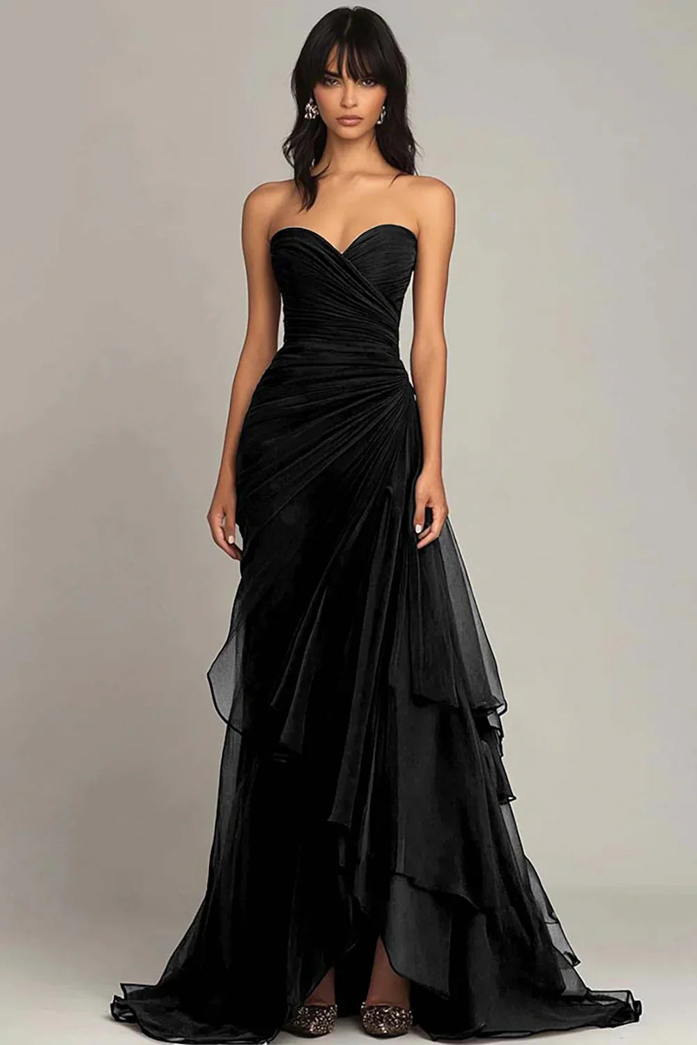 Elegant Mermaid Sweetheart Long Ruched Prom Dress With Layered Skirt AD311