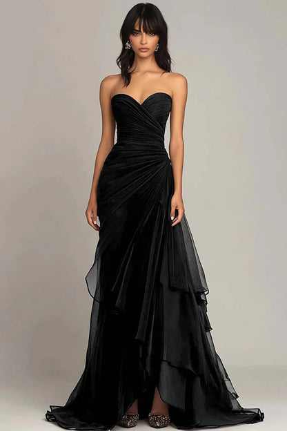 Elegant Mermaid Sweetheart Long Ruched Prom Dress With Layered Skirt AD311