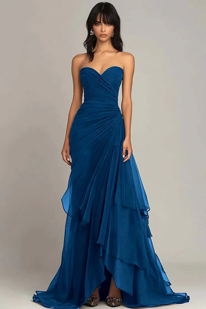 Elegant Mermaid Sweetheart Long Ruched Prom Dress With Layered Skirt AD311